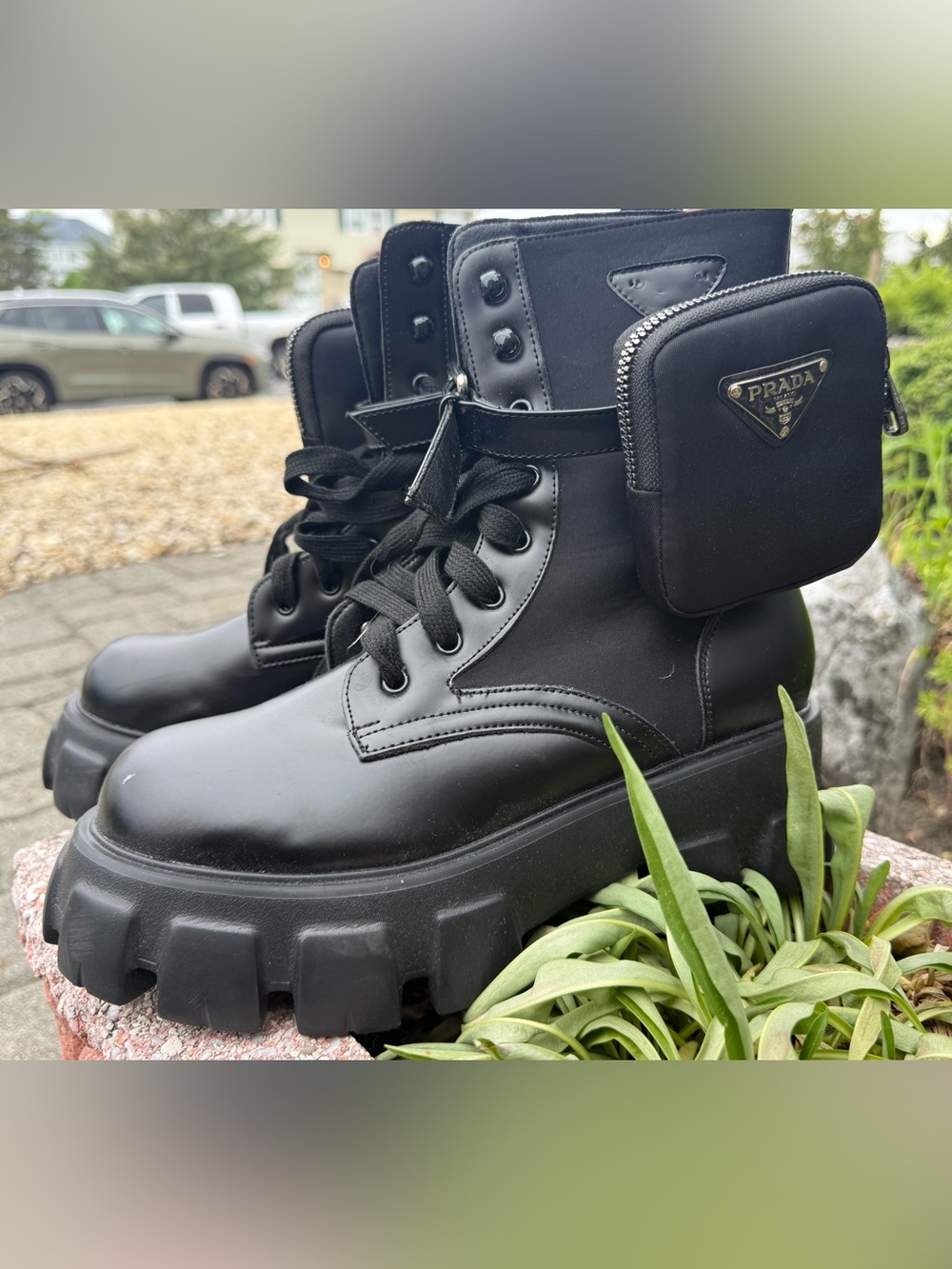 Black Combat Boot Crossbody Pouch